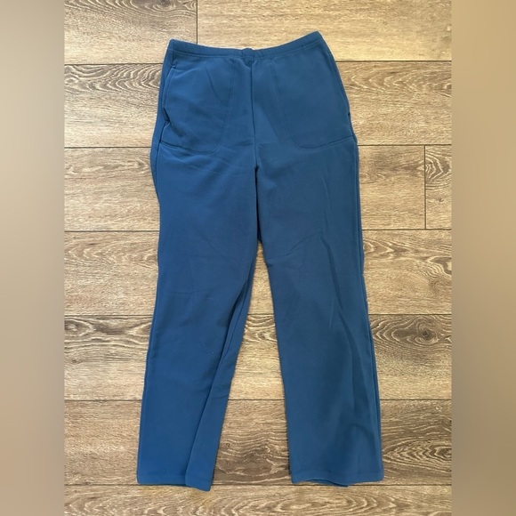 Essentials by Oleg Cassini Vintage Fleece Casual Pant Blue Wide Leg  SZ L - Picture 1 of 5